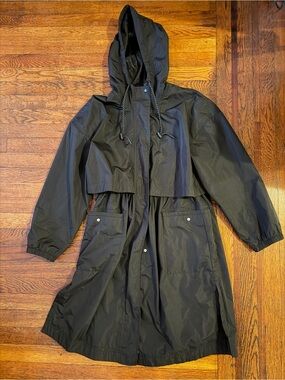 Old Navy Black Hooded Long Trench Coat